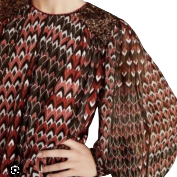 Annthropologie Bl-nk London Metallic Zig Zag Print Sequins Embellished Blouse XS - Picture 12 of 12